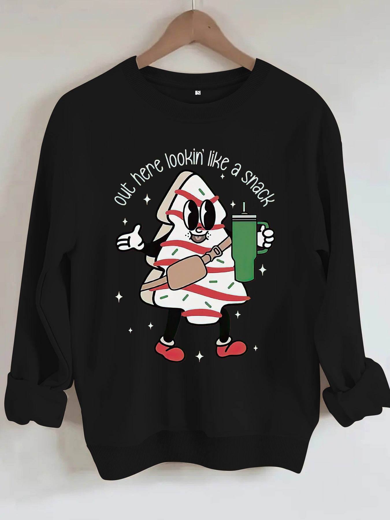 Round neck hoodie with Christmas pattern for women