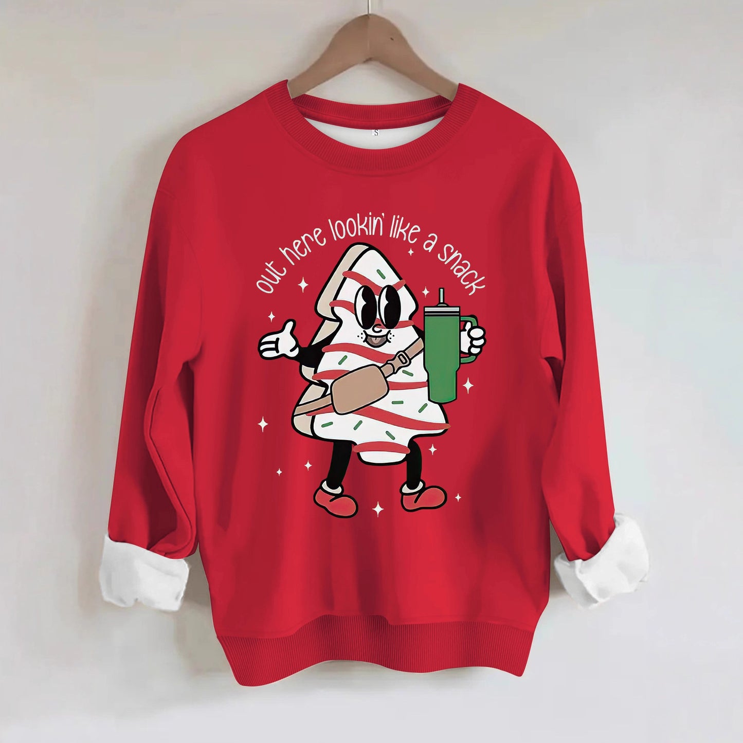 Round neck hoodie with Christmas pattern for women