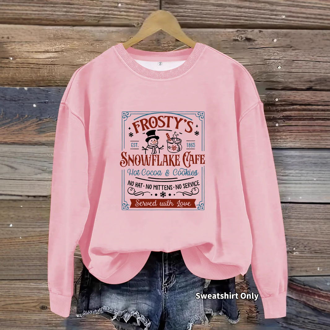 Long sleeved round neck Christmas snowman print pullover sweatshirt sweatshirt