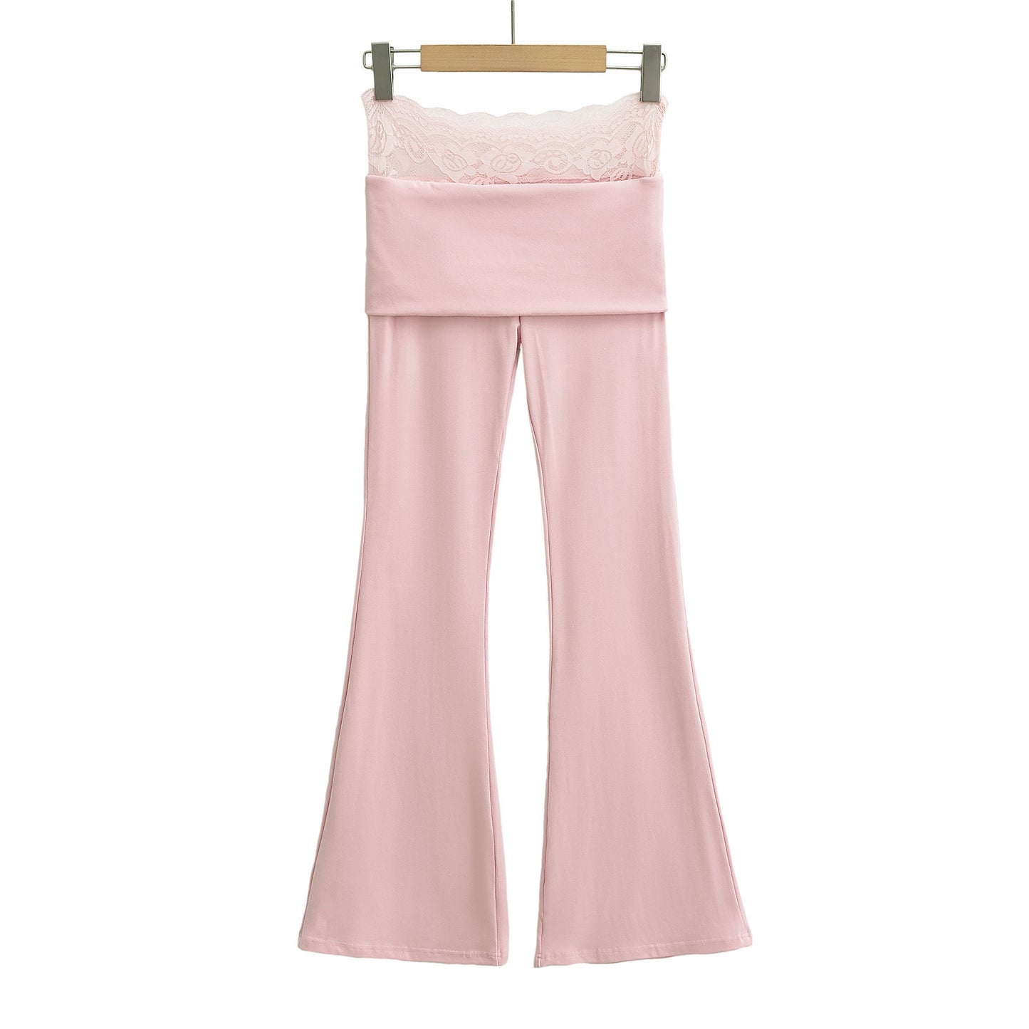 High waisted lace patchwork micro flared pants