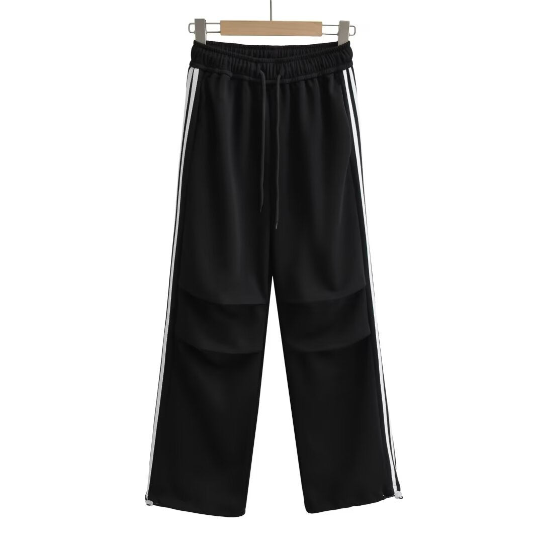Drawstring elastic waist loose straight work pants