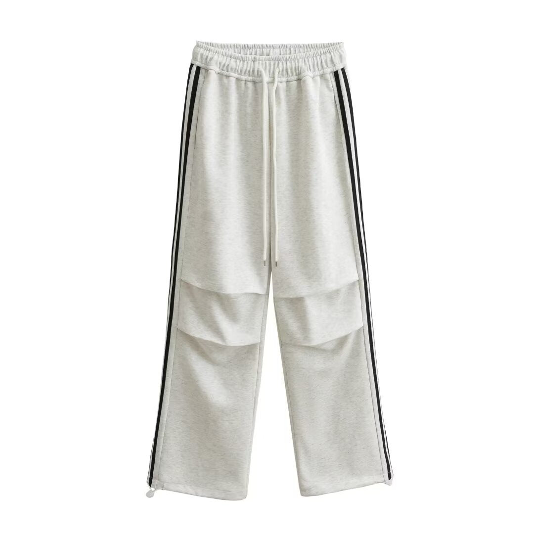 Drawstring elastic waist loose straight work pants