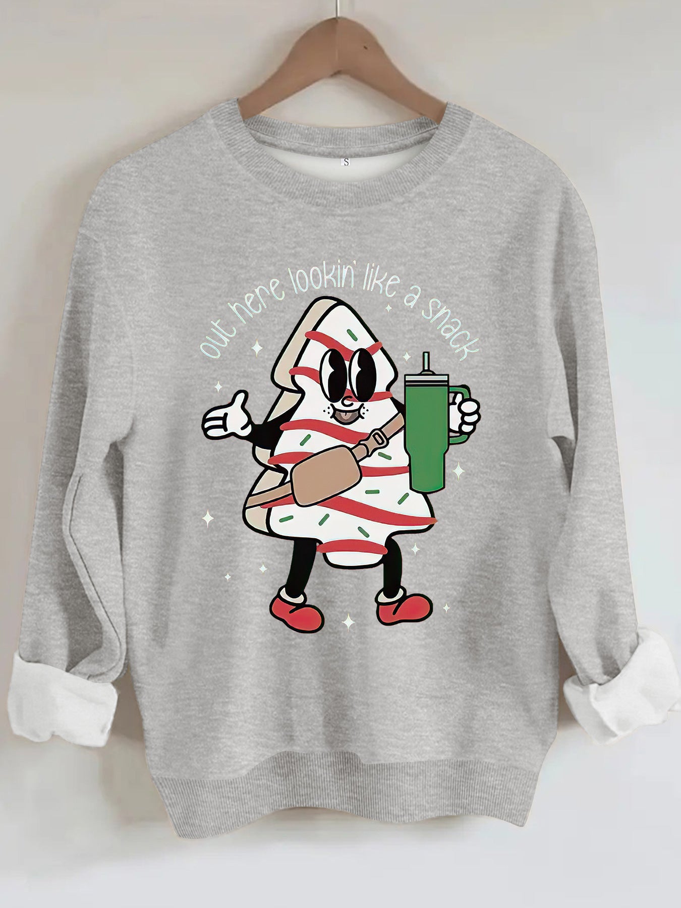 Round neck hoodie with Christmas pattern for women