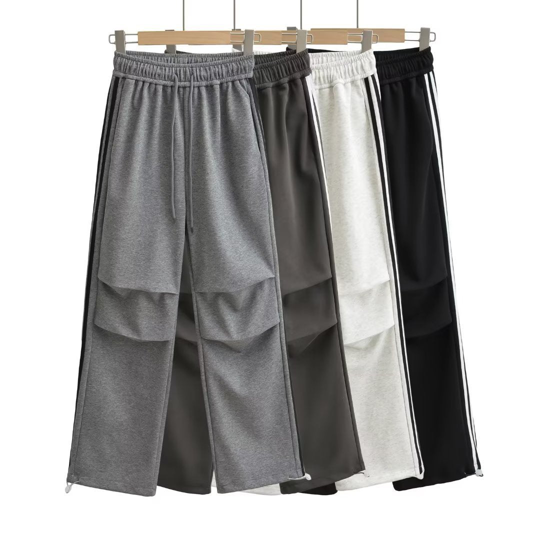 Drawstring elastic waist loose straight work pants