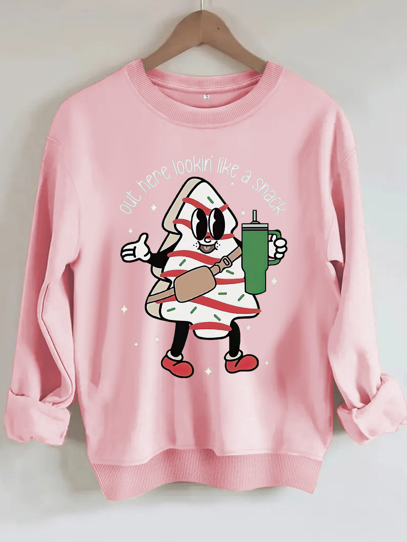Round neck hoodie with Christmas pattern for women