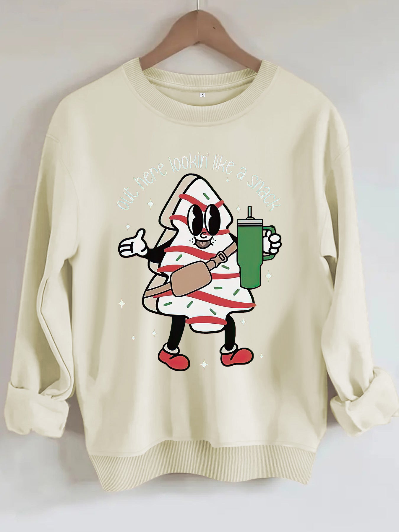 Round neck hoodie with Christmas pattern for women