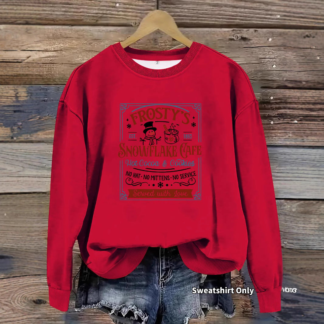 Long sleeved round neck Christmas snowman print pullover sweatshirt sweatshirt