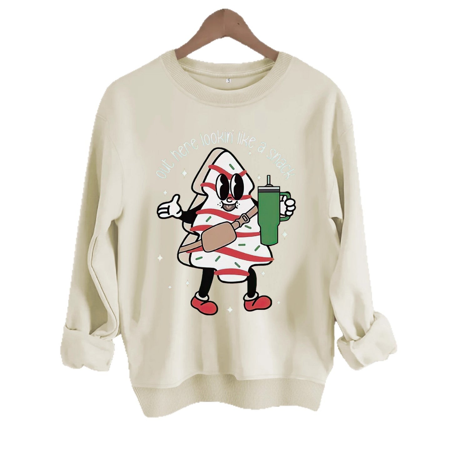 Round neck hoodie with Christmas pattern for women