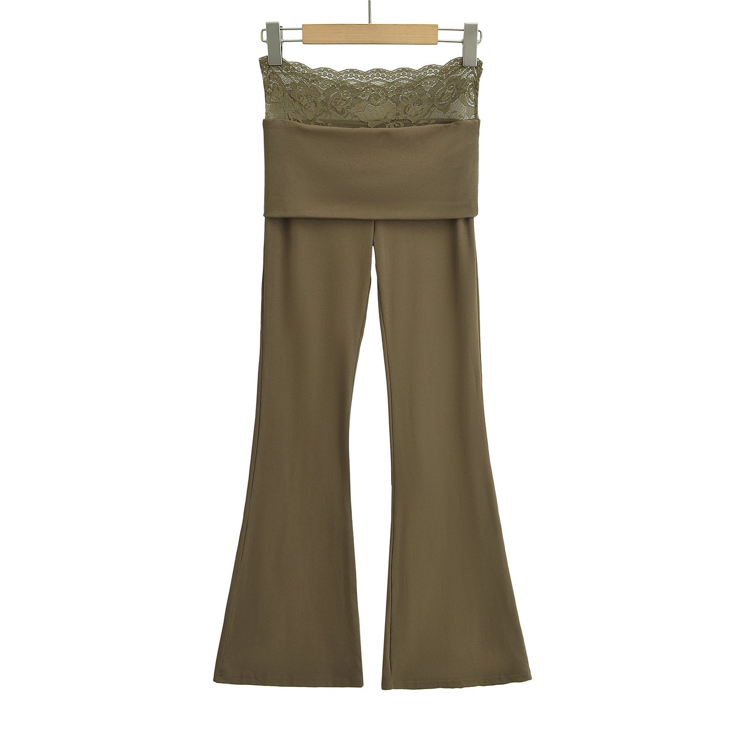 High waisted lace patchwork micro flared pants