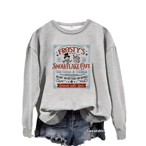 Long sleeved round neck Christmas snowman print pullover sweatshirt sweatshirt