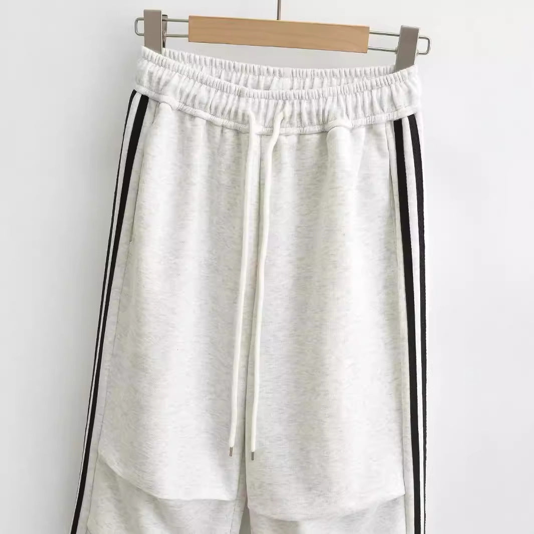 Drawstring elastic waist loose straight work pants
