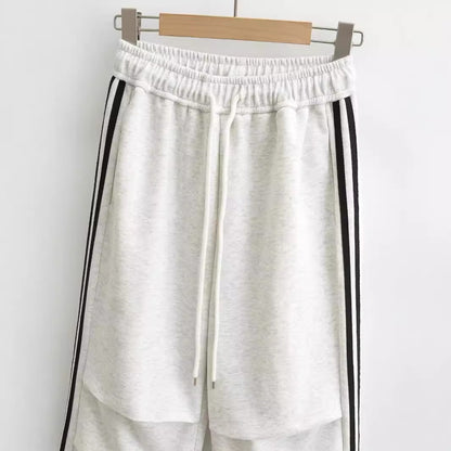 Drawstring elastic waist loose straight work pants