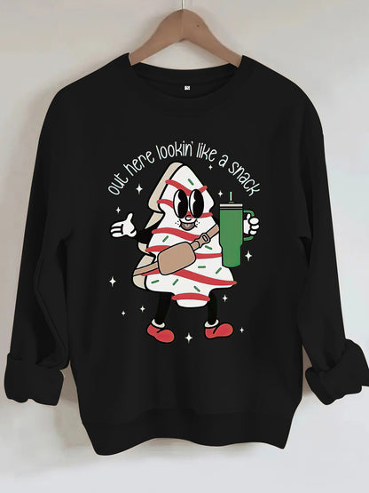 Round neck hoodie with Christmas pattern for women