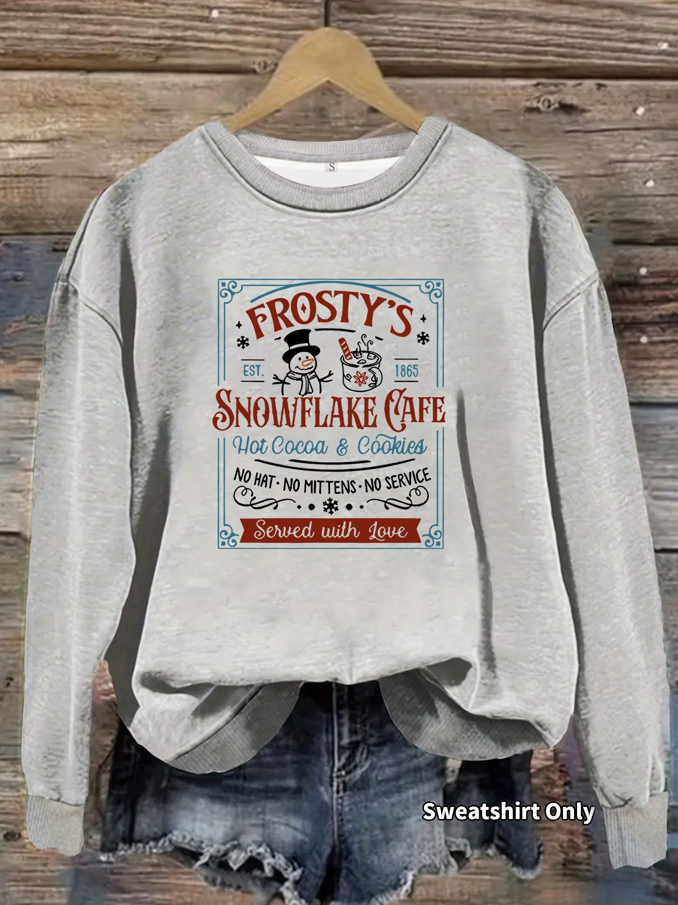 Long sleeved round neck Christmas snowman print pullover sweatshirt sweatshirt