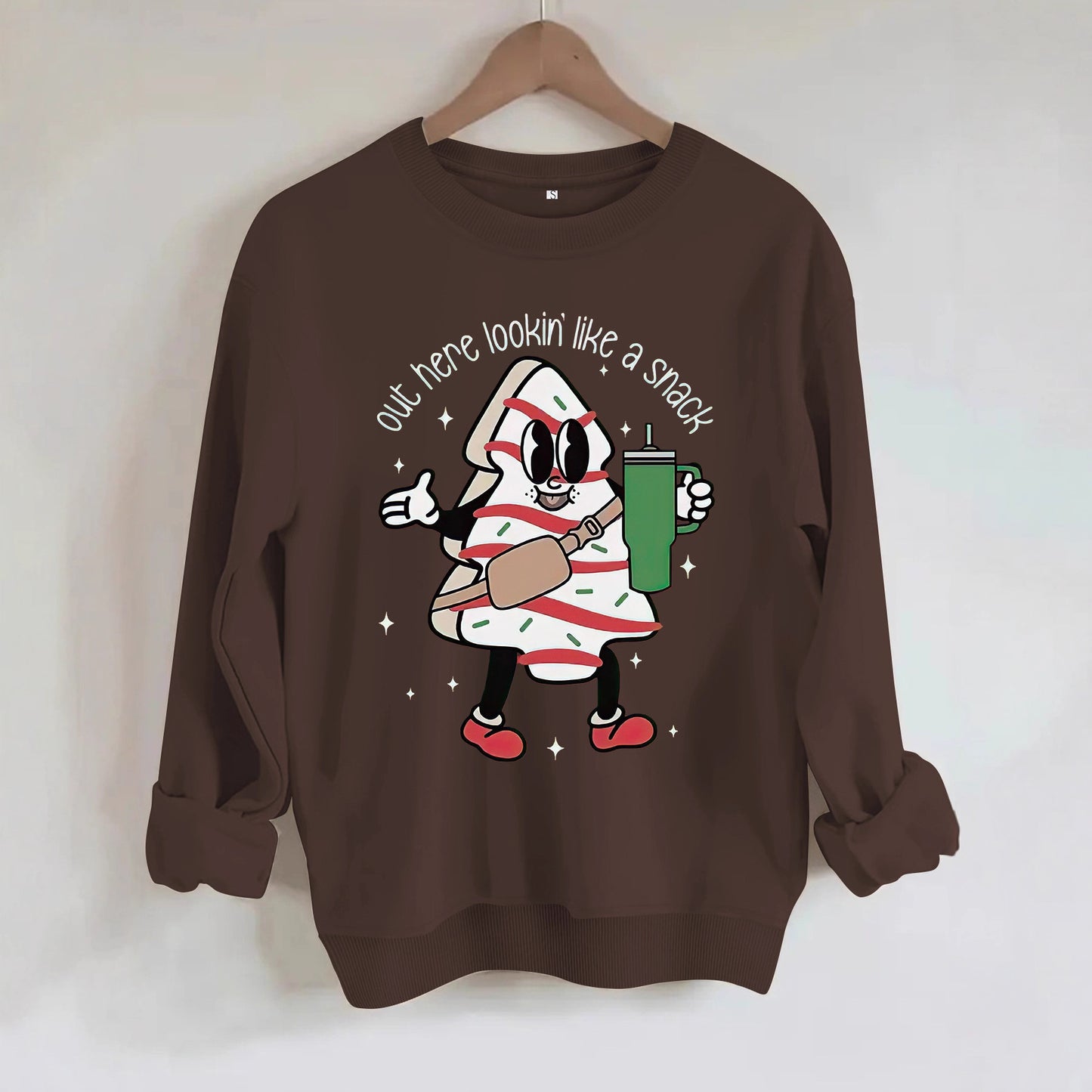 Round neck hoodie with Christmas pattern for women