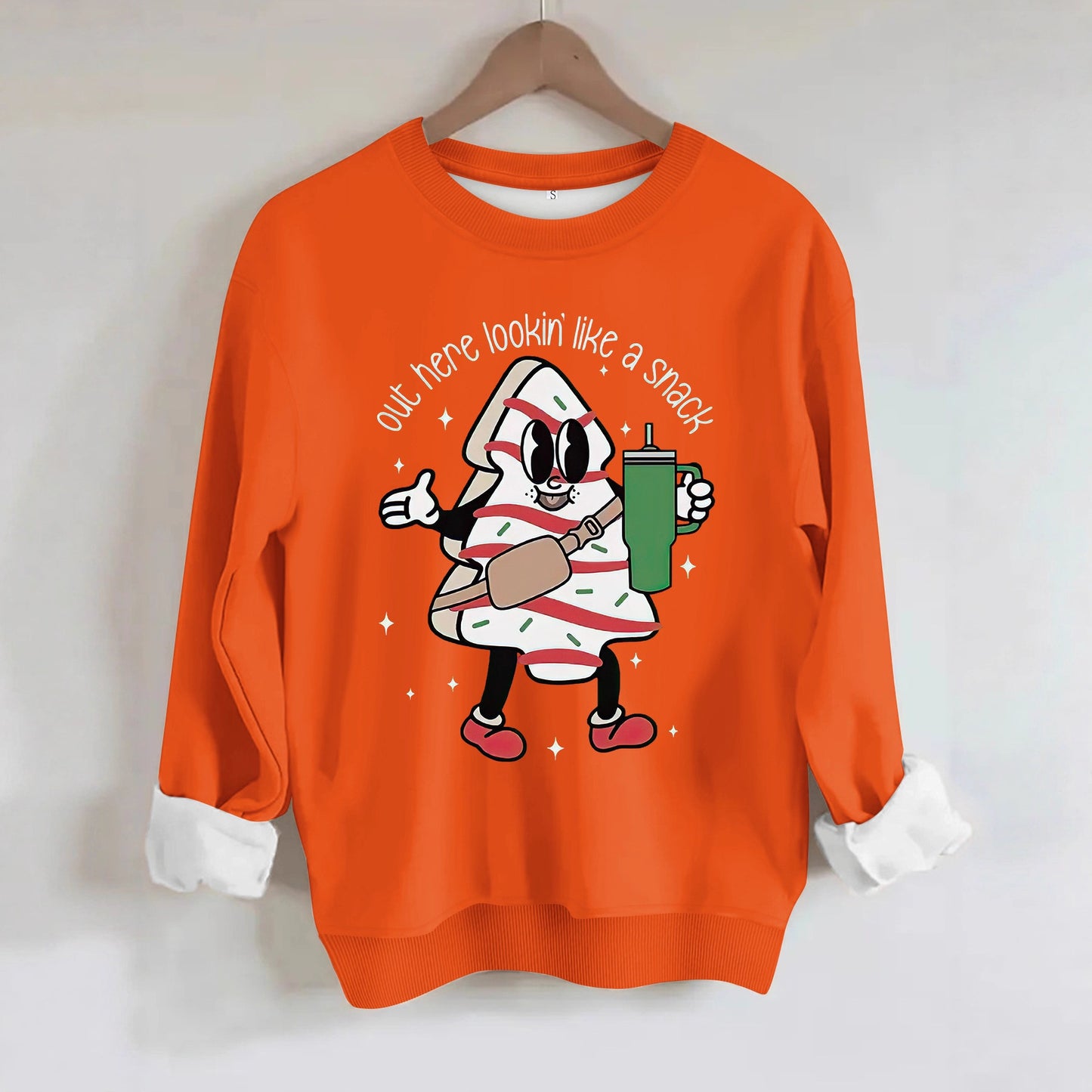 Round neck hoodie with Christmas pattern for women