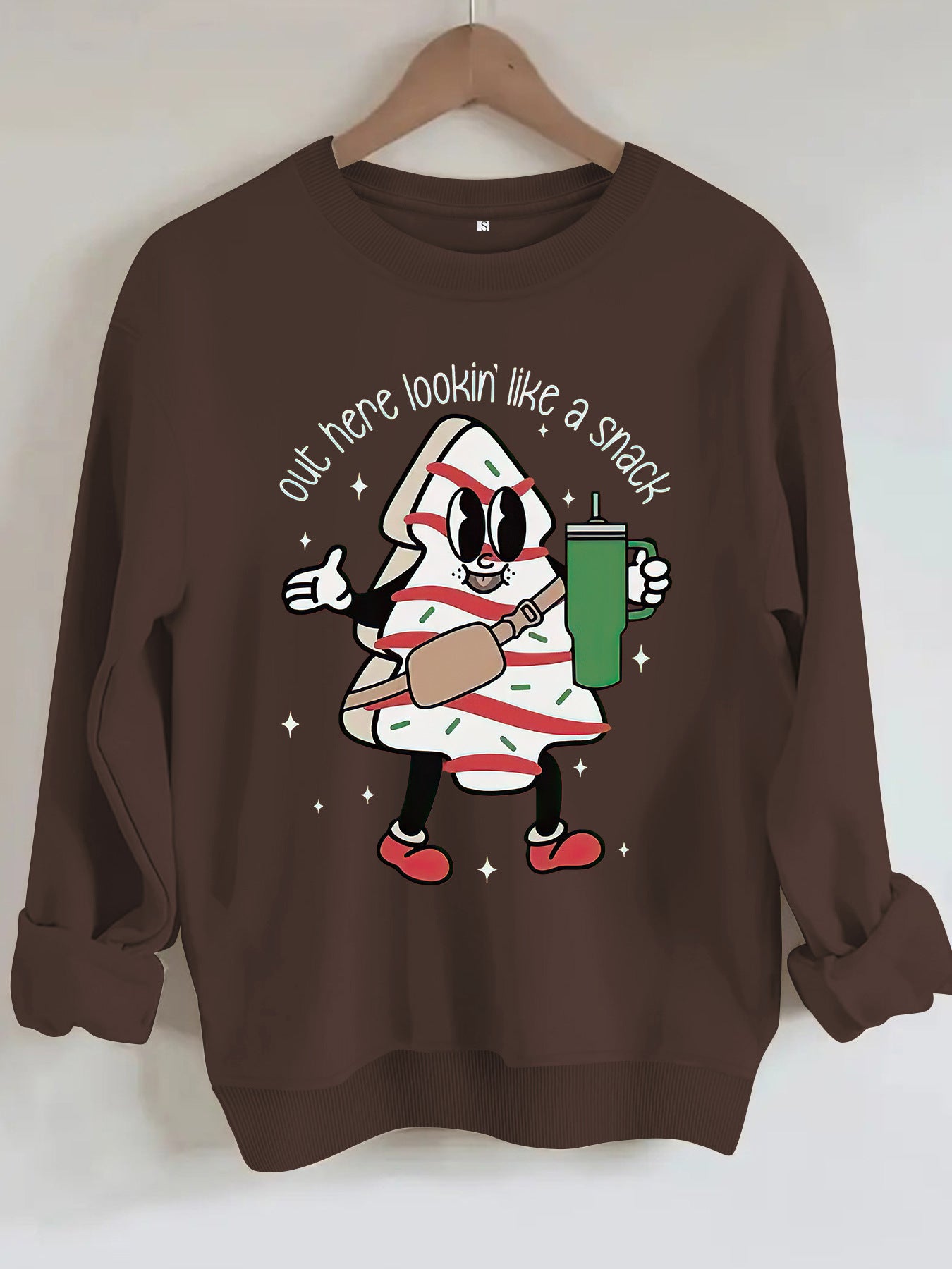 Round neck hoodie with Christmas pattern for women
