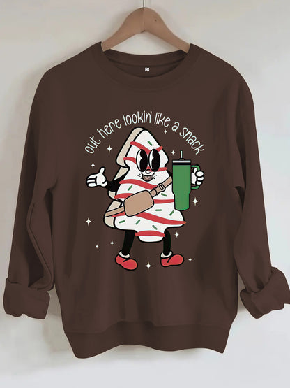 Round neck hoodie with Christmas pattern for women