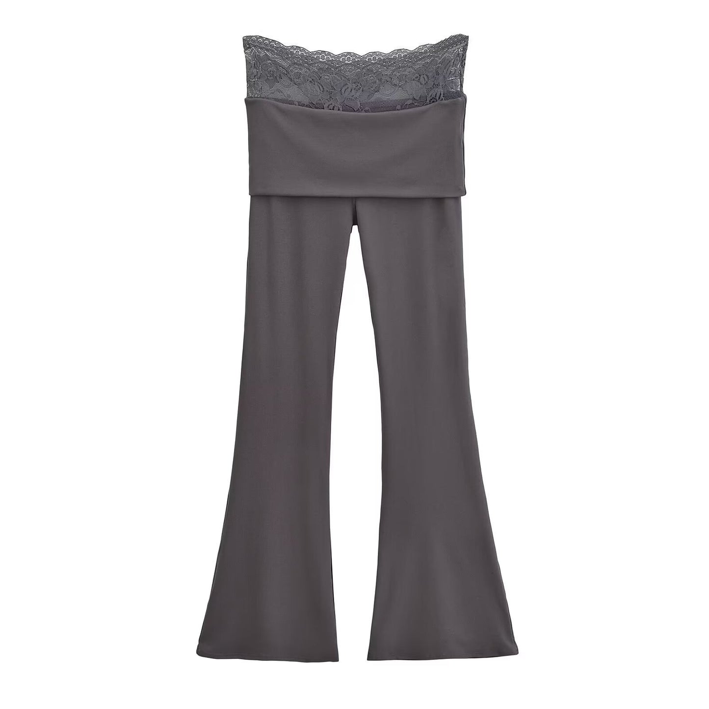 High waisted lace patchwork micro flared pants