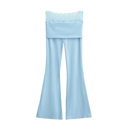 High waisted lace patchwork micro flared pants