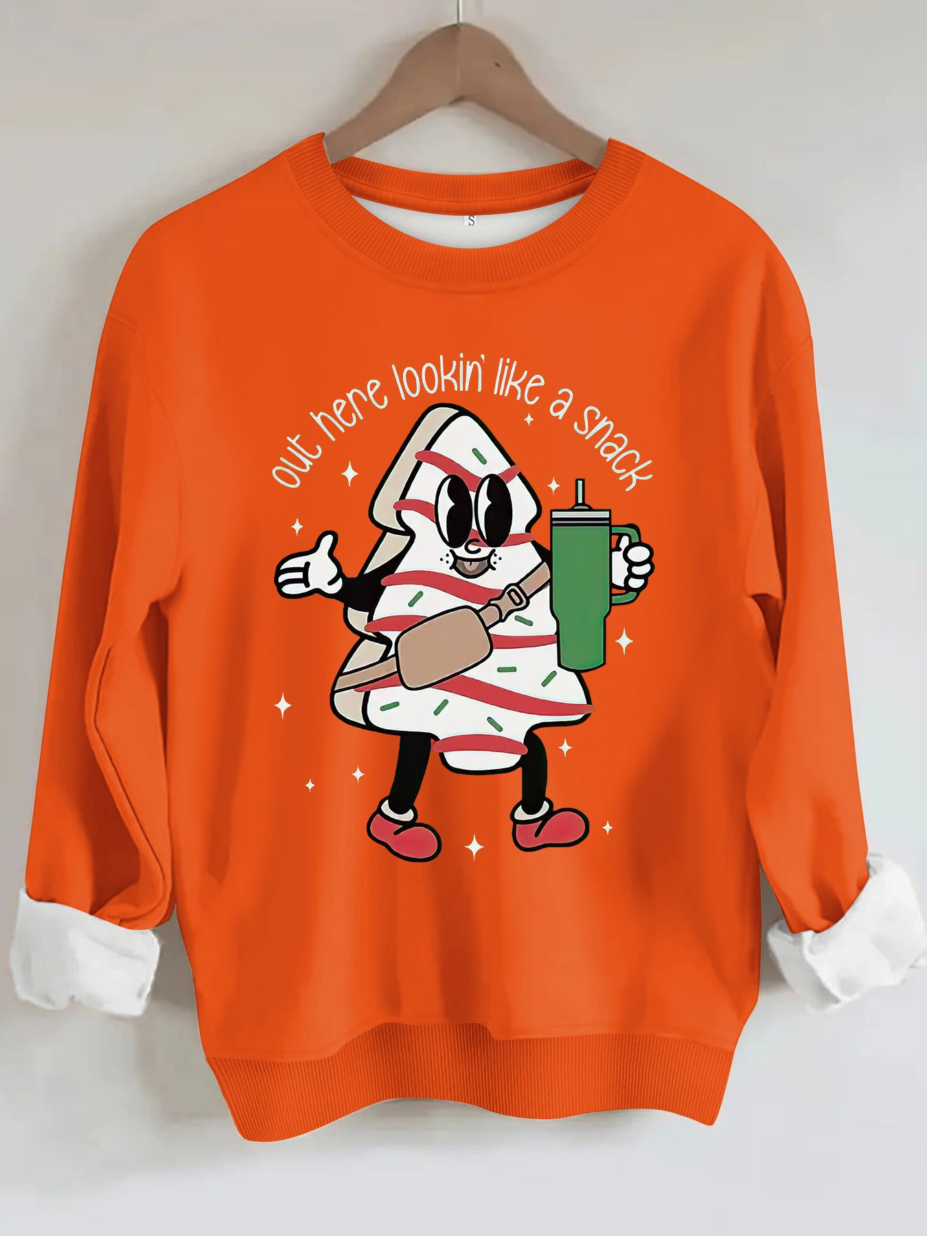 Round neck hoodie with Christmas pattern for women