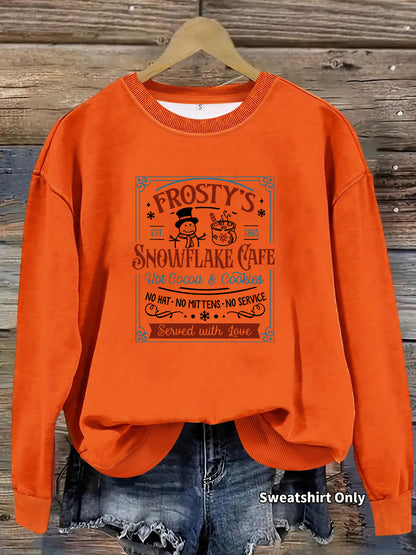 Long sleeved round neck Christmas snowman print pullover sweatshirt sweatshirt