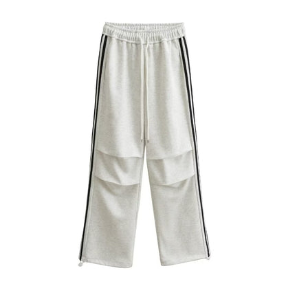 Drawstring elastic waist loose straight work pants