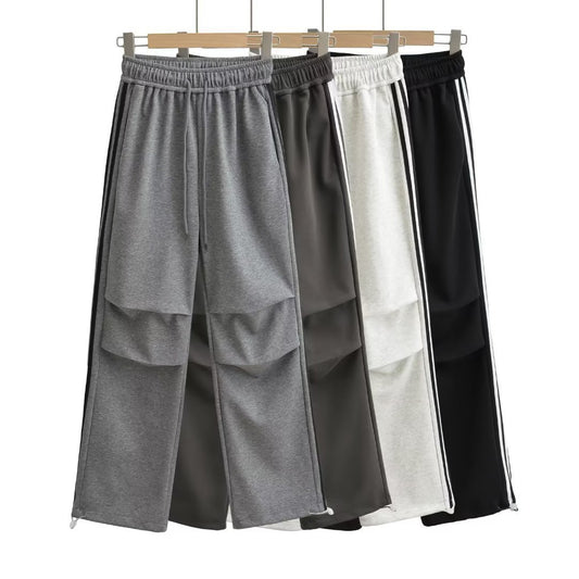 Drawstring elastic waist loose straight work pants
