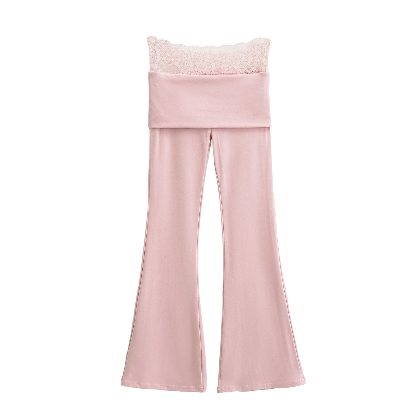 High waisted lace patchwork micro flared pants