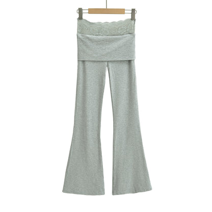 High waisted lace patchwork micro flared pants