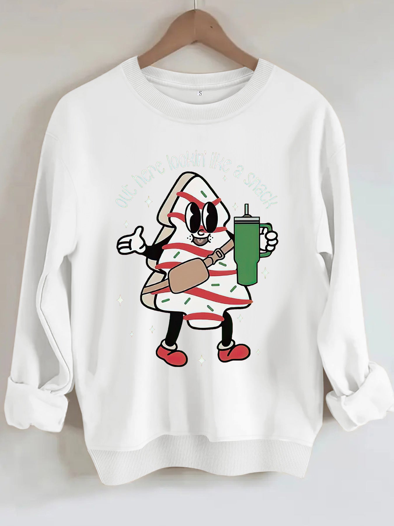 Round neck hoodie with Christmas pattern for women