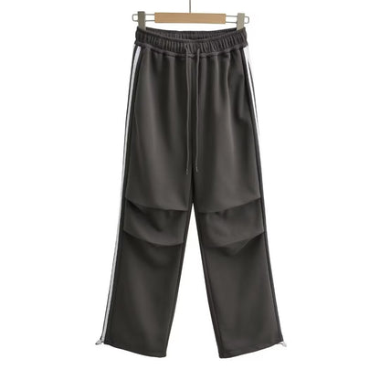 Drawstring elastic waist loose straight work pants