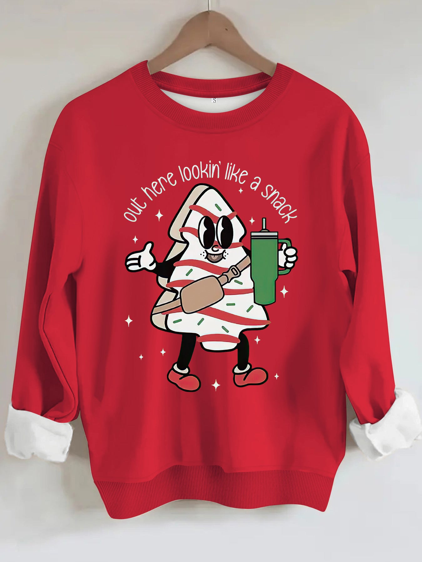 Round neck hoodie with Christmas pattern for women