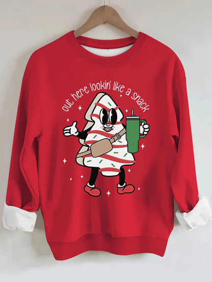 Round neck hoodie with Christmas pattern for women