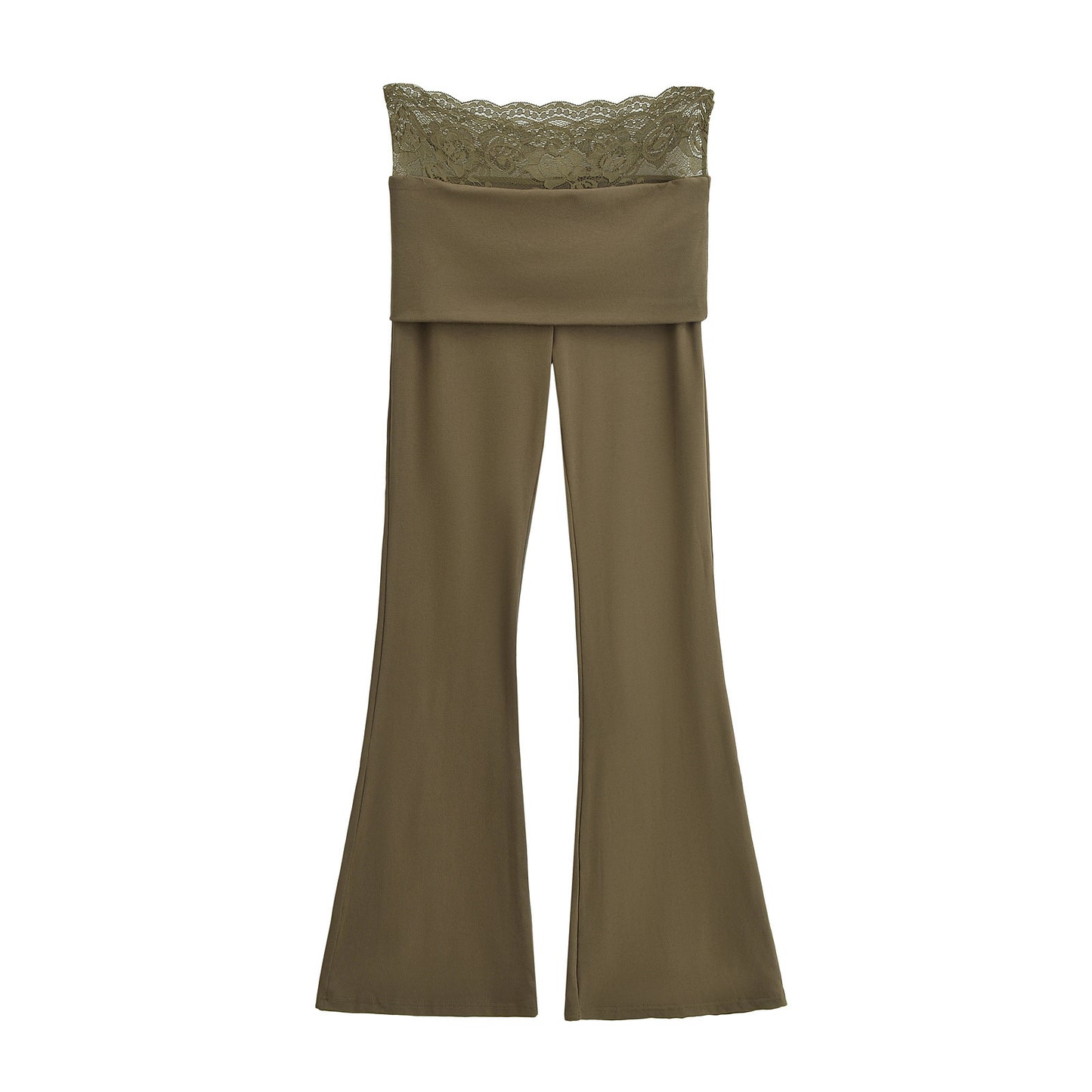 High waisted lace patchwork micro flared pants