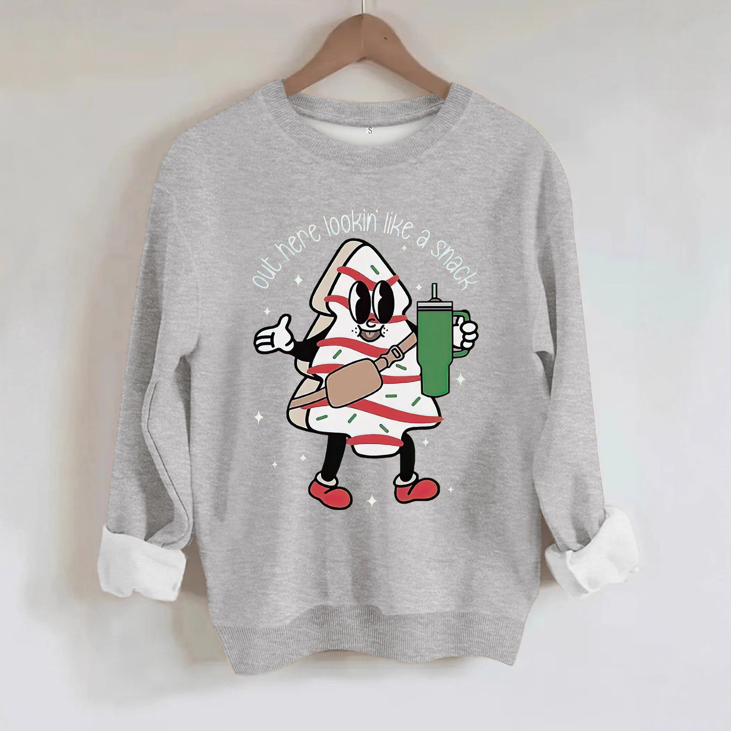 Round neck hoodie with Christmas pattern for women