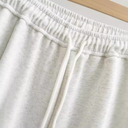 Drawstring elastic waist loose straight work pants